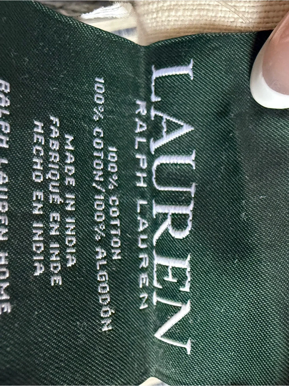 Ralph Lauren Cream Pillow Sham with Navy Trim 22”